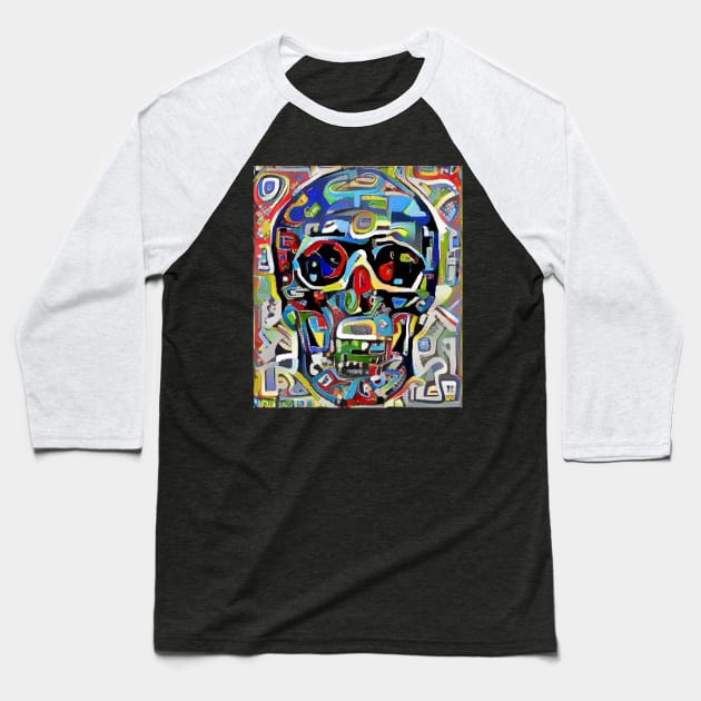 Graffiti Skull Baseball T-Shirt by fatpuppyprod